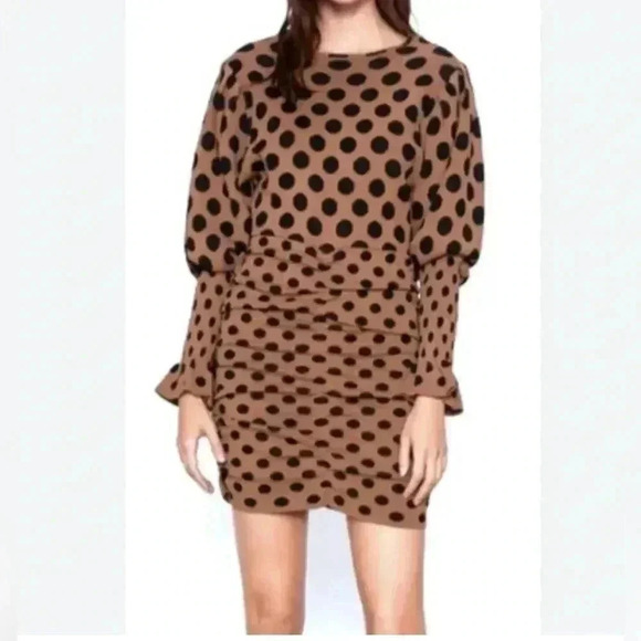 Zara “blogger favourite” draped polka dot scrunch long  sleeve dresss S - Picture 1 of 5